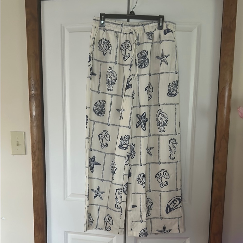 Cider Nautical Print Wide-Leg Pants